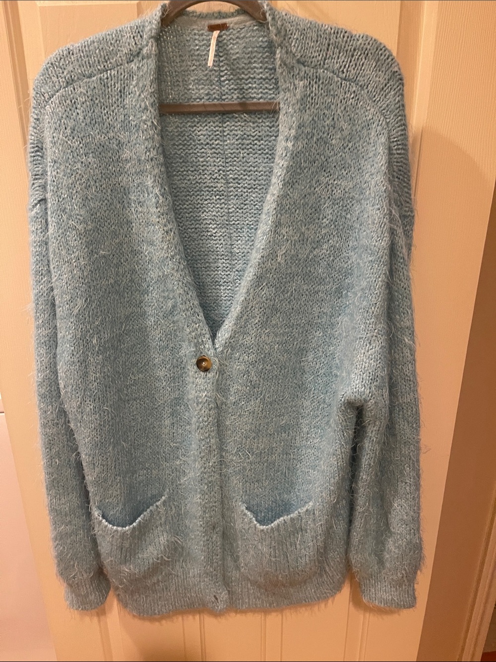 Soft turquoise Fuzzy Cardigan Sweater